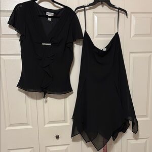 Vintage Metaphor Black Set Asymmetrical Skirt and Ruffled Camisole